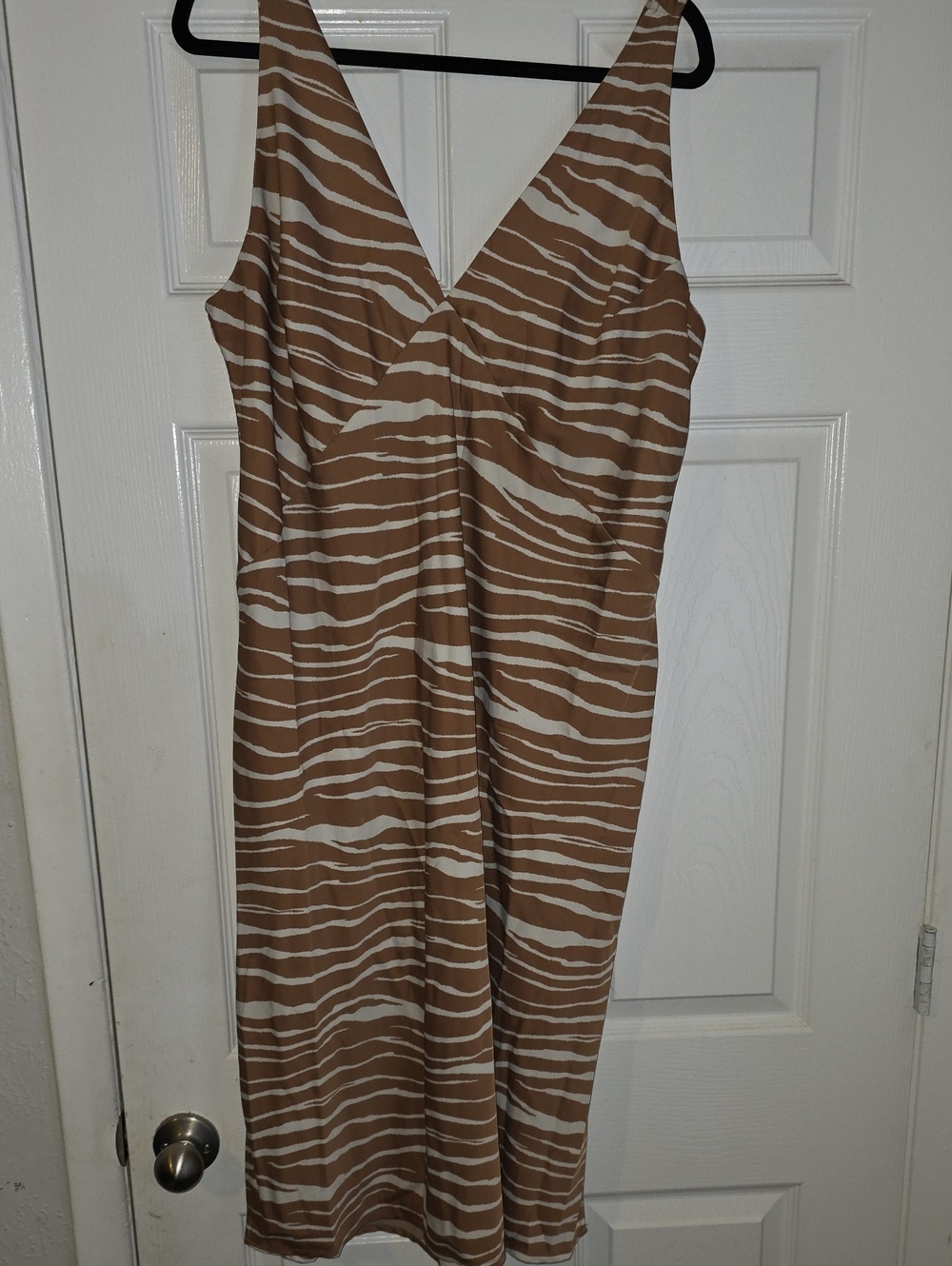 a new day Tan and Cream Zebra-Stripe Midi Dress